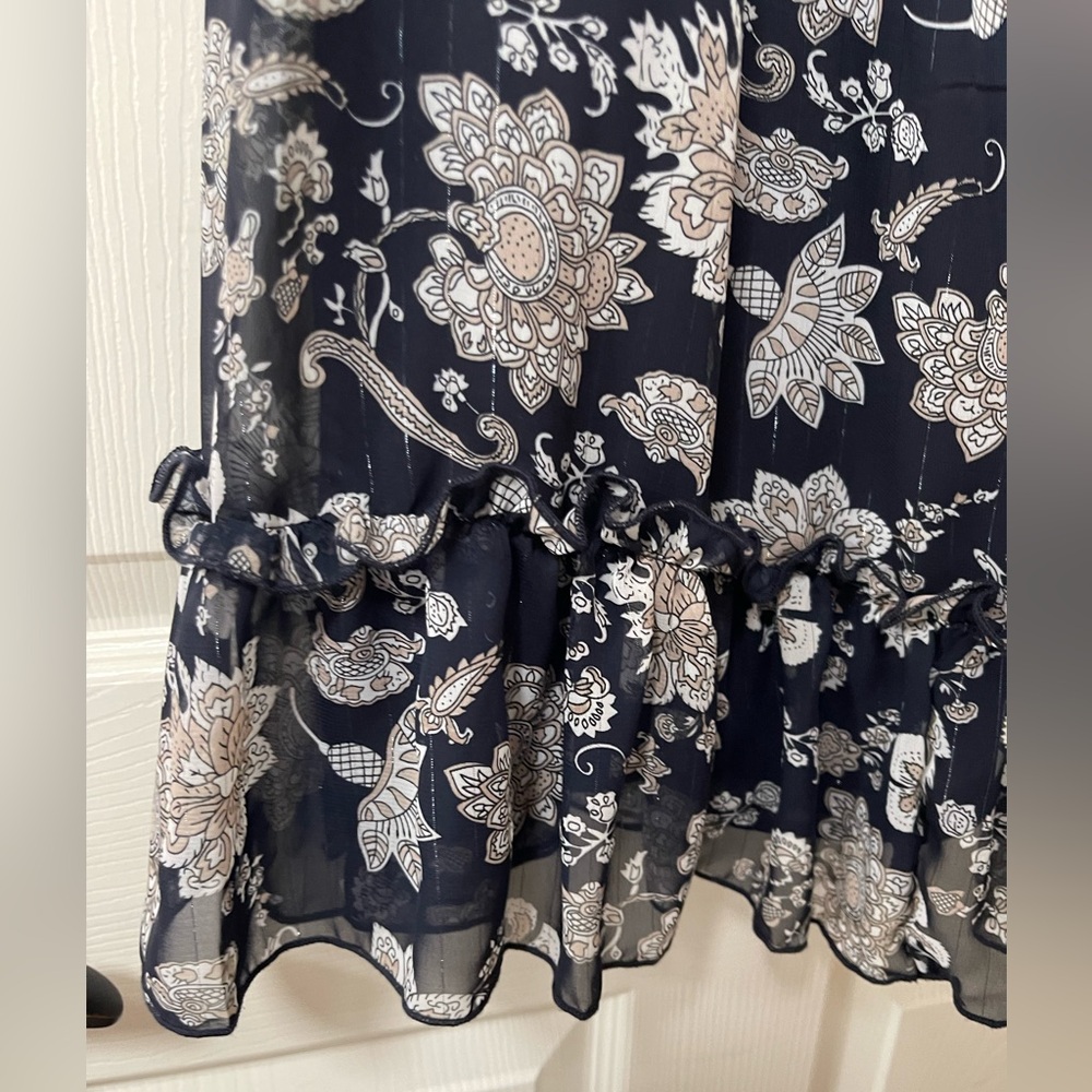 CHELSEA 28 - Spaghetti Strap Navy Paisley Floral Ruffle Mini Dress Size Large - Picture 4 of 7